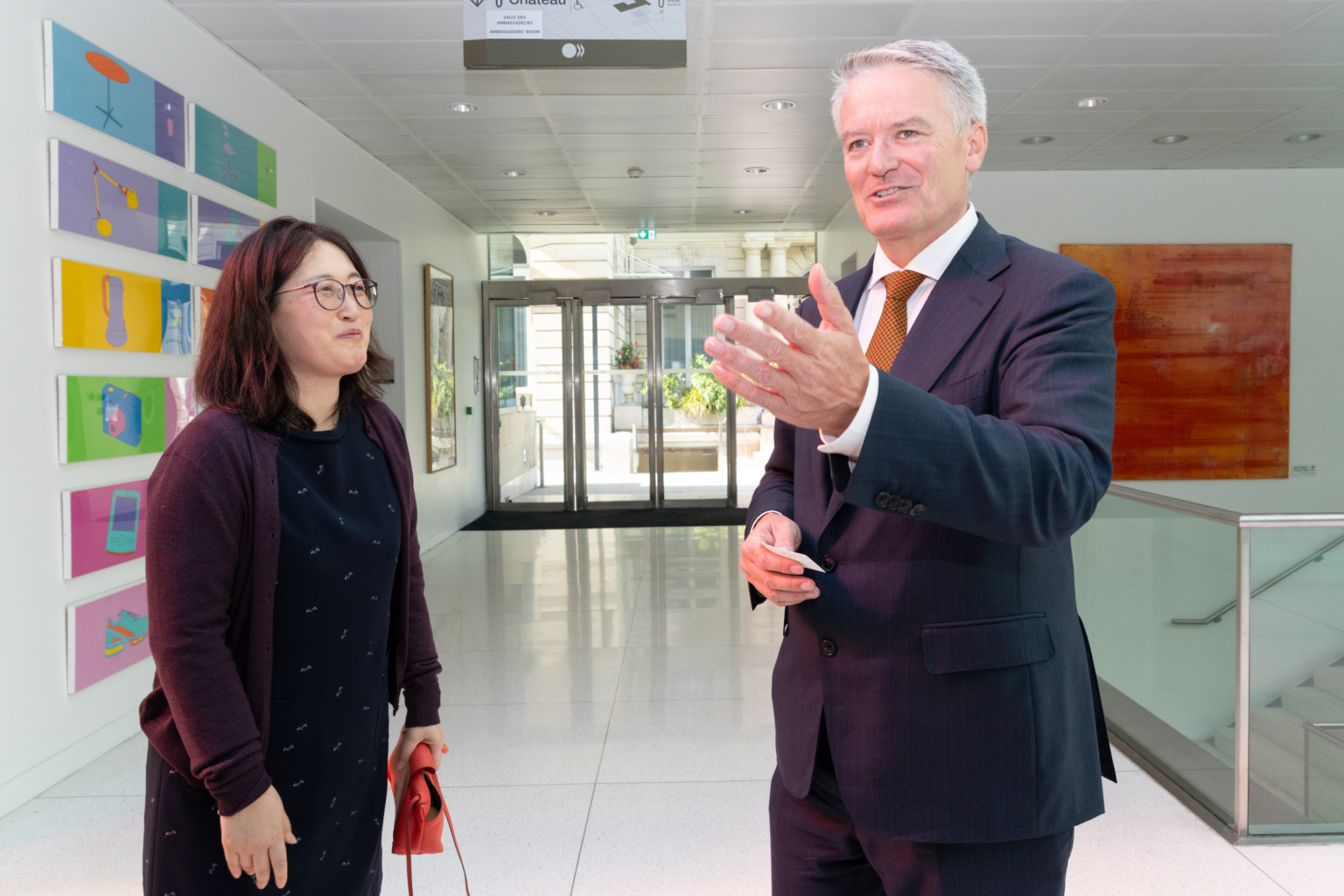 Mathias Cormann, Secretary-General of the OECD attends a donation artwork from artist, Mr. KIM Geun Tae, Korea to OECD in Paris on September 12, 2024.